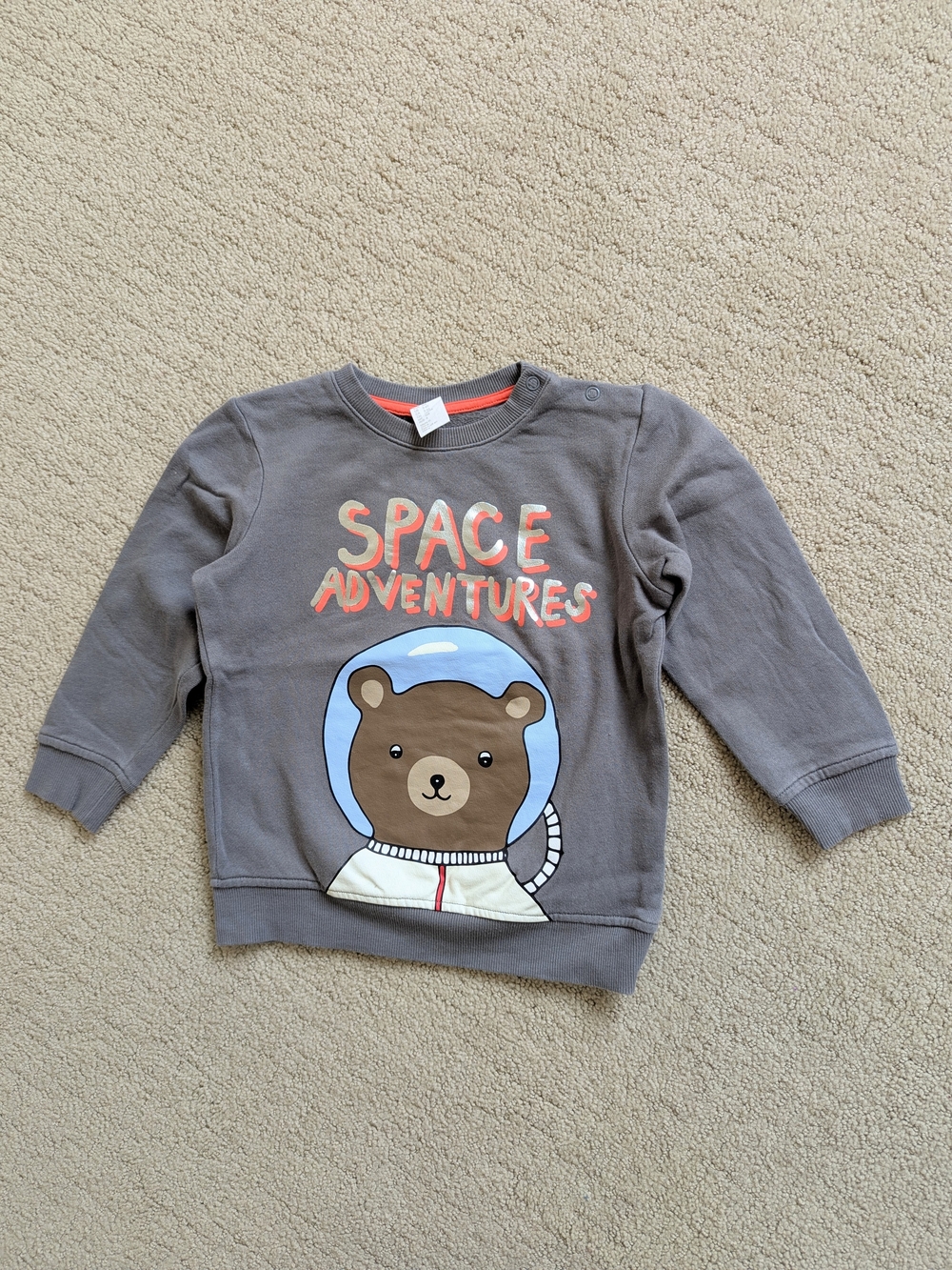 H&M Kids Sweatshirt 3-4y Gray Pullover Space Adventure Bear Astronaut Fleece